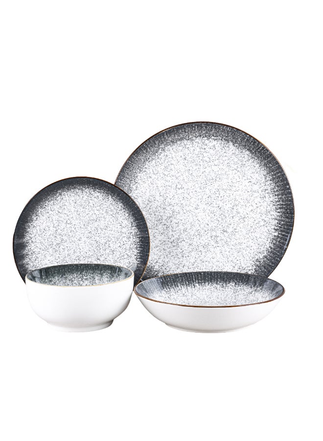 طقم عشاء سيراميك حجري عالي الجودة 16 قطعة أبيض ورمادي 31.5 x 22 x 31 سم 13723 - GREY